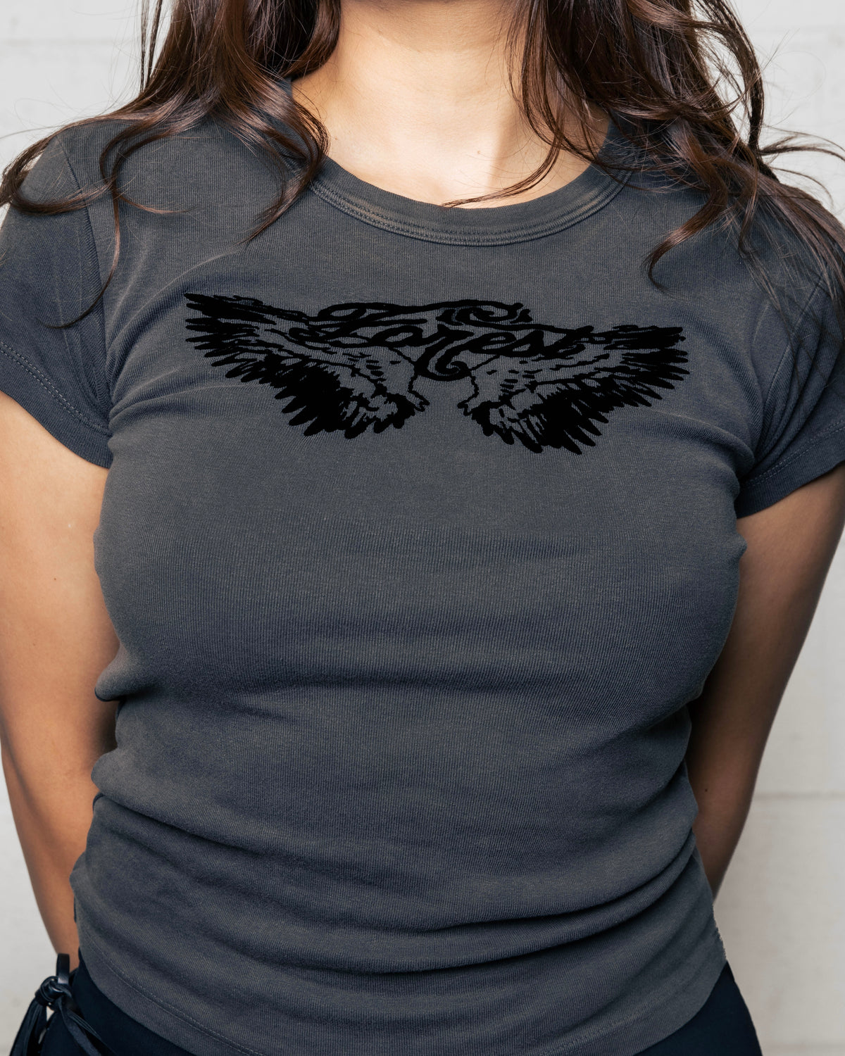 'Feathers' Flocked Baby Tee (preorder)
